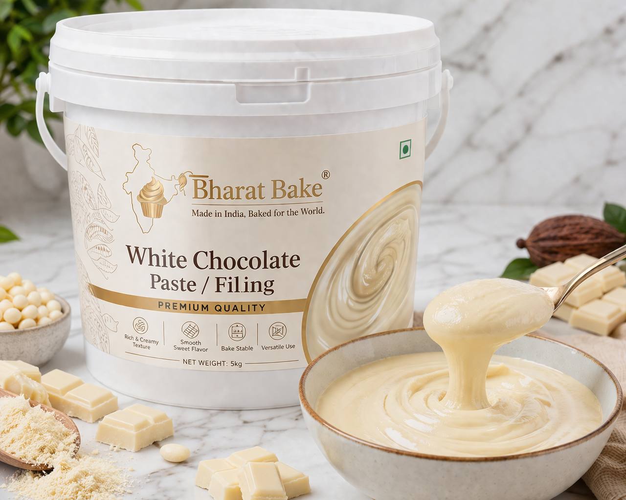 WHITE CHOCOLATE PASTE - 1 kg Bucket Packing